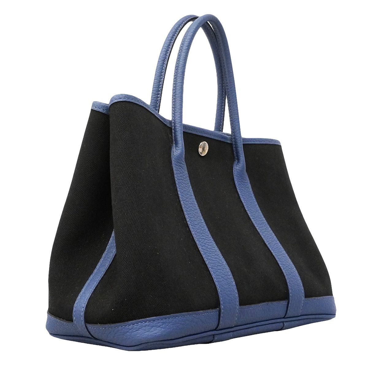 Hermes Tote Bag Garden Party TPM Toile Chevron Negonda Black Blue Brighton — view 2