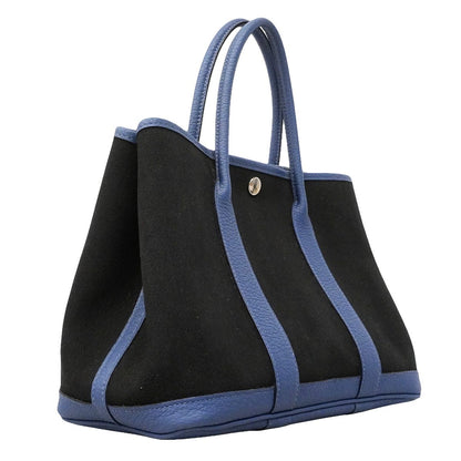 Hermes Tote Bag Garden Party TPM Toile Chevron Negonda Black Blue Brighton — view 2