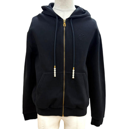 Louis Vuitton Logo Embroidery Embroidered Zip Jersey Hoodie Black