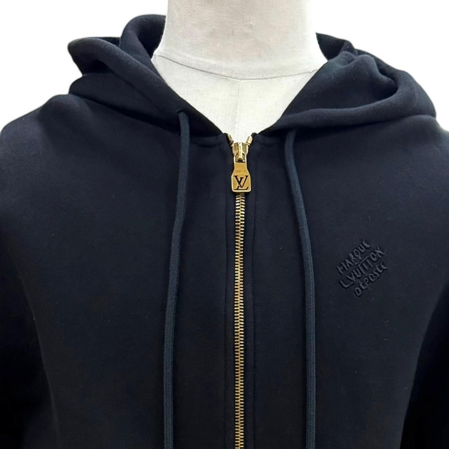 Louis Vuitton Logo Embroidery Embroidered Zip Jersey Hoodie Black — view 2