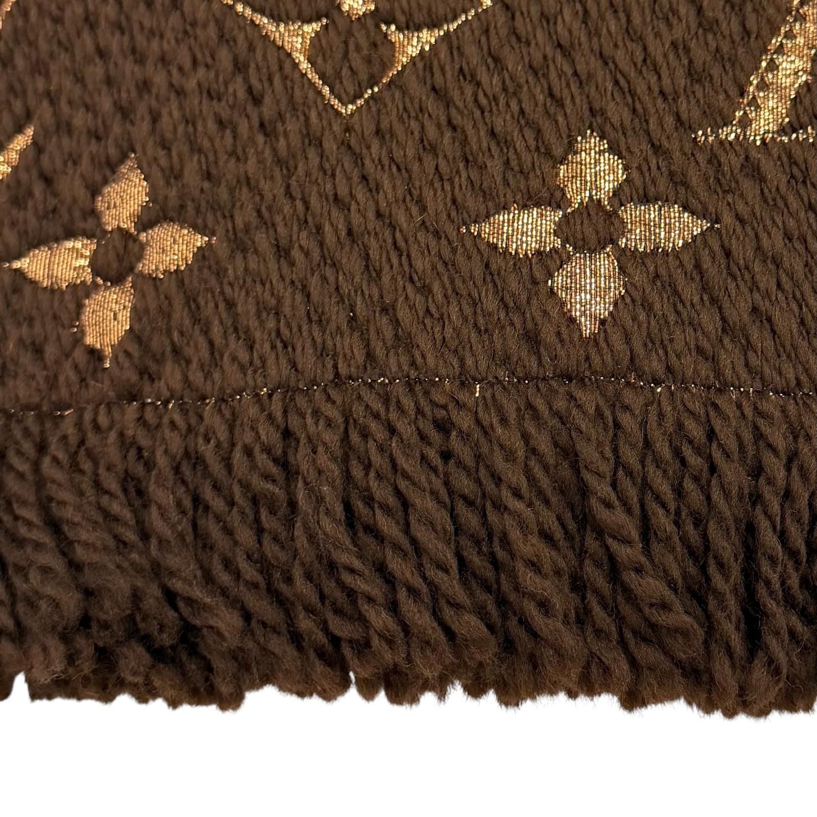 Louis Vuitton Logomania Scarf Shine Wool Silk Blend Brown Fringe — view 5