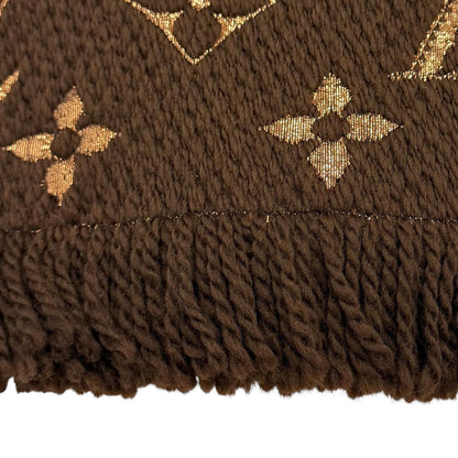 Louis Vuitton Logomania Scarf Shine Wool Silk Blend Brown Fringe — view 5