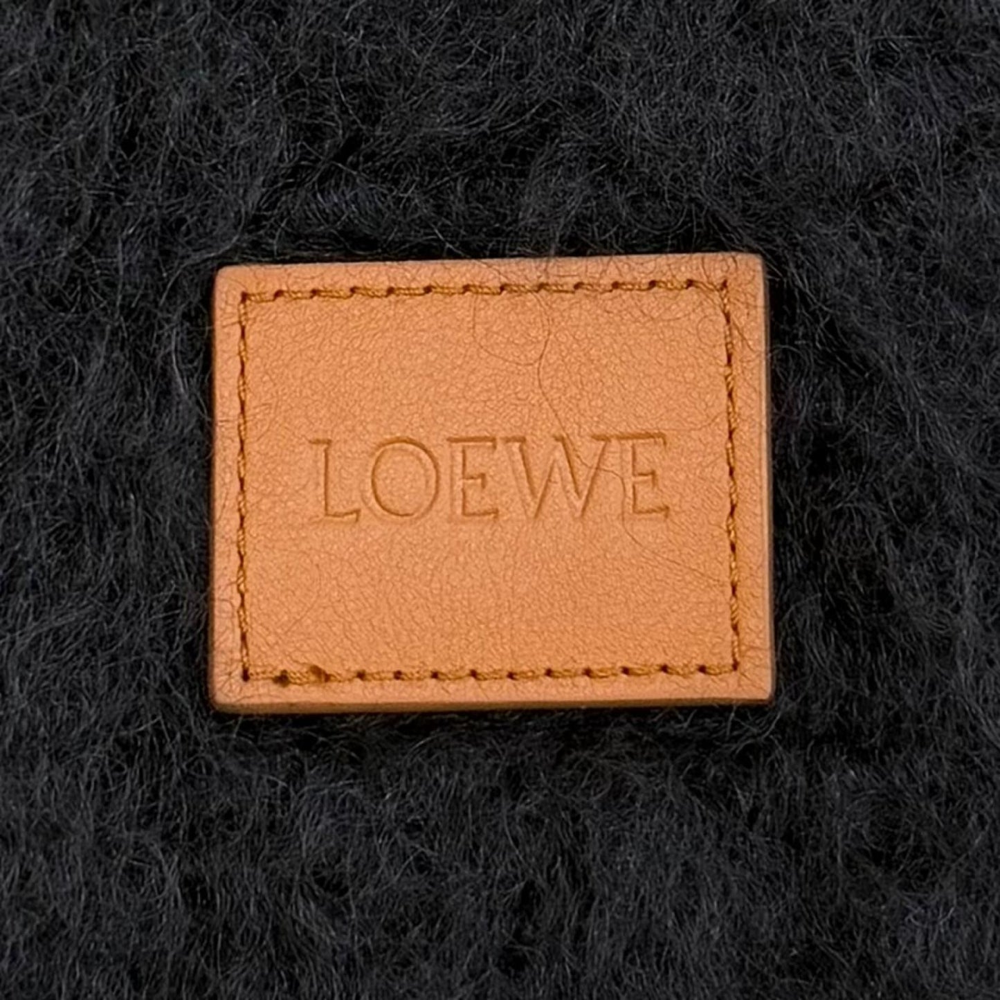 Loewe Mohair Wool Logo Leather Patch Fringe Scarf Dark Navy — view 5