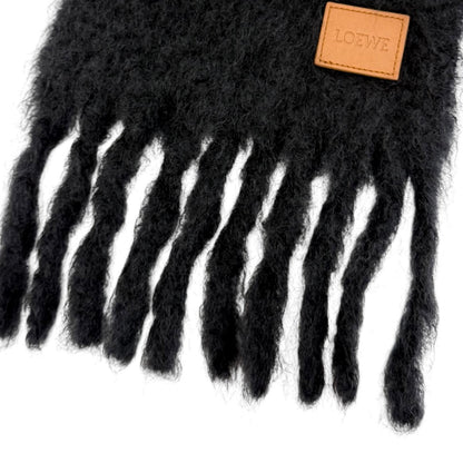 Loewe Mohair Wool Logo Leather Patch Fringe Scarf Dark Navy — view 6