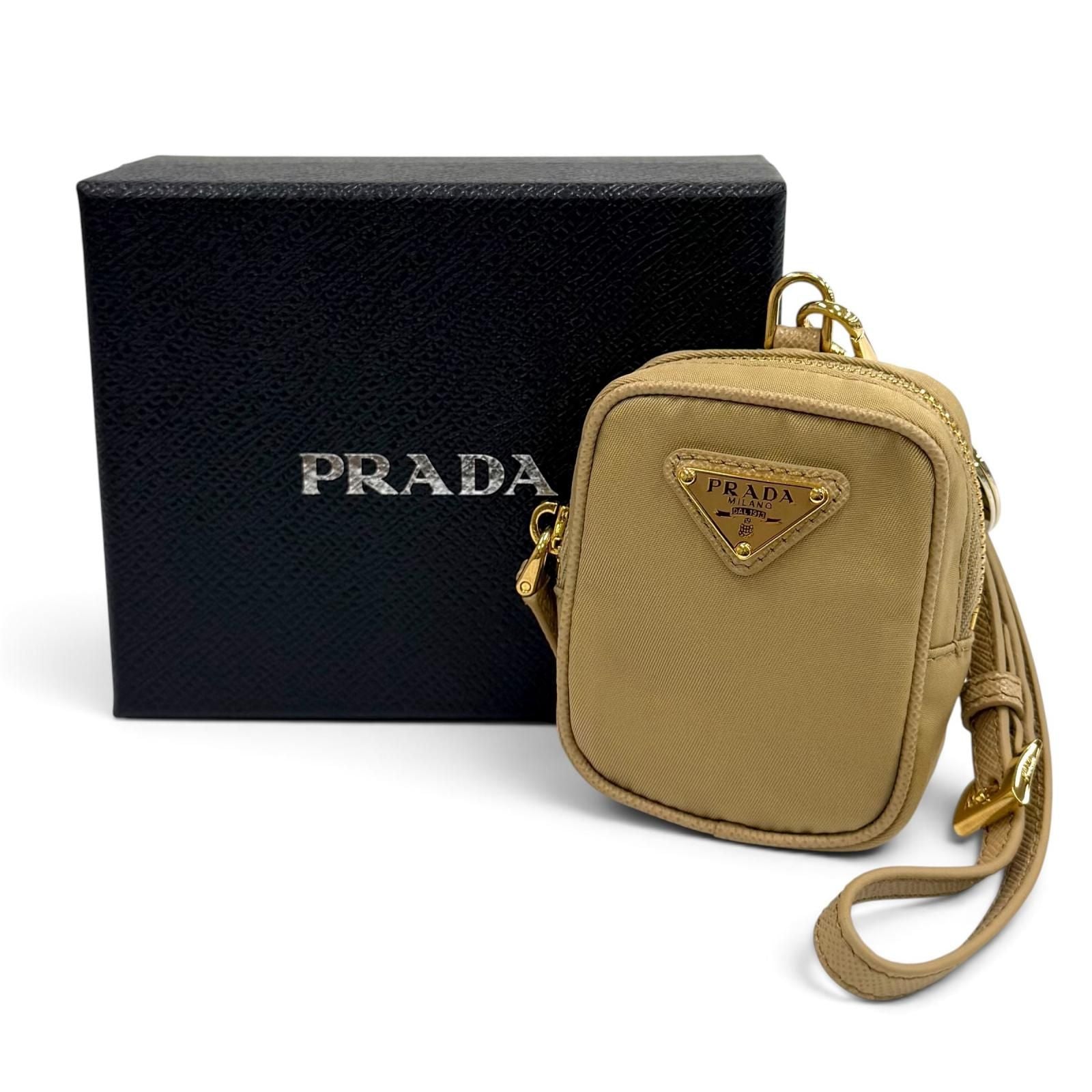 Prada Triangle Logo Mini Pouch Beige with Wristlet — view 2