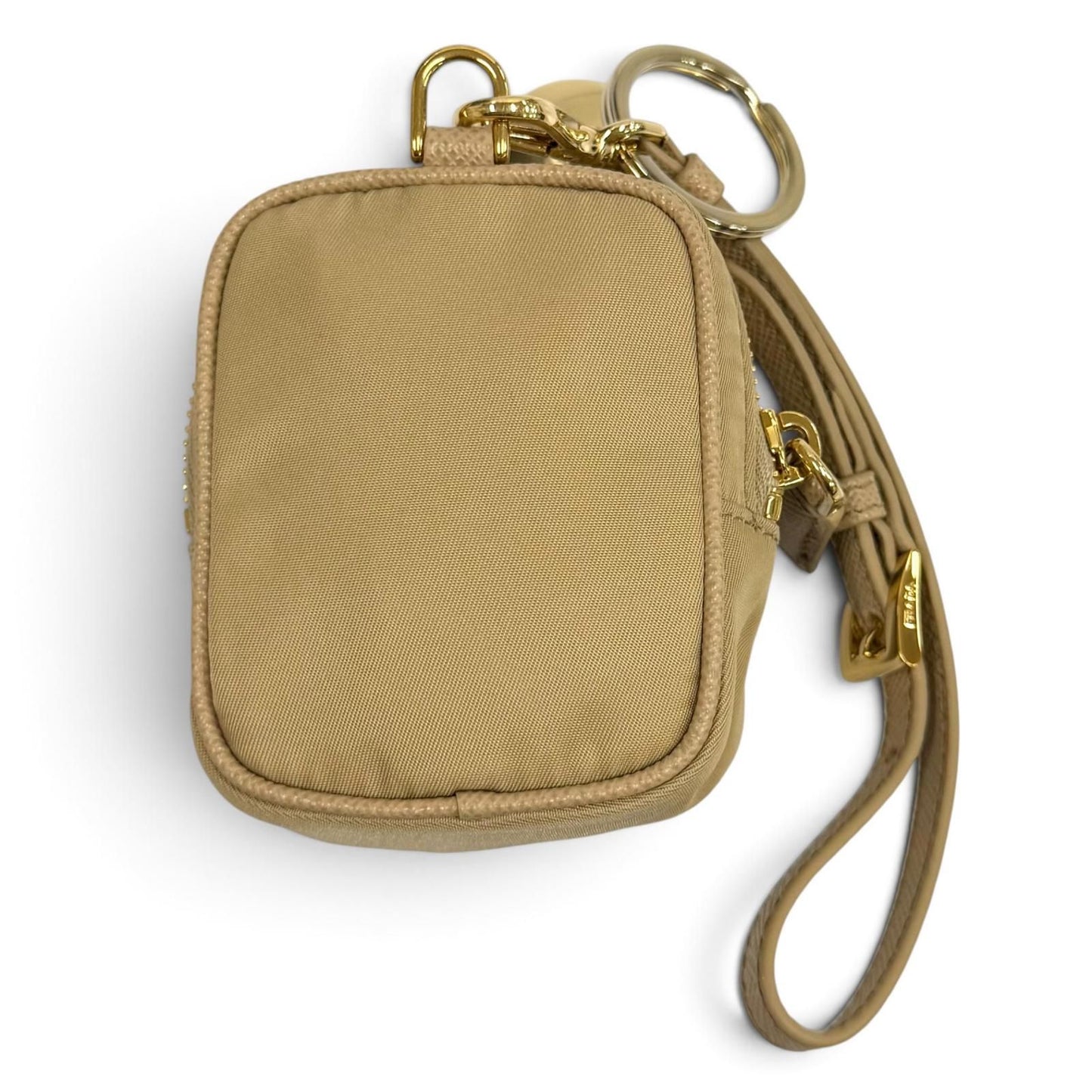 Prada Triangle Logo Mini Pouch Beige with Wristlet — view 3