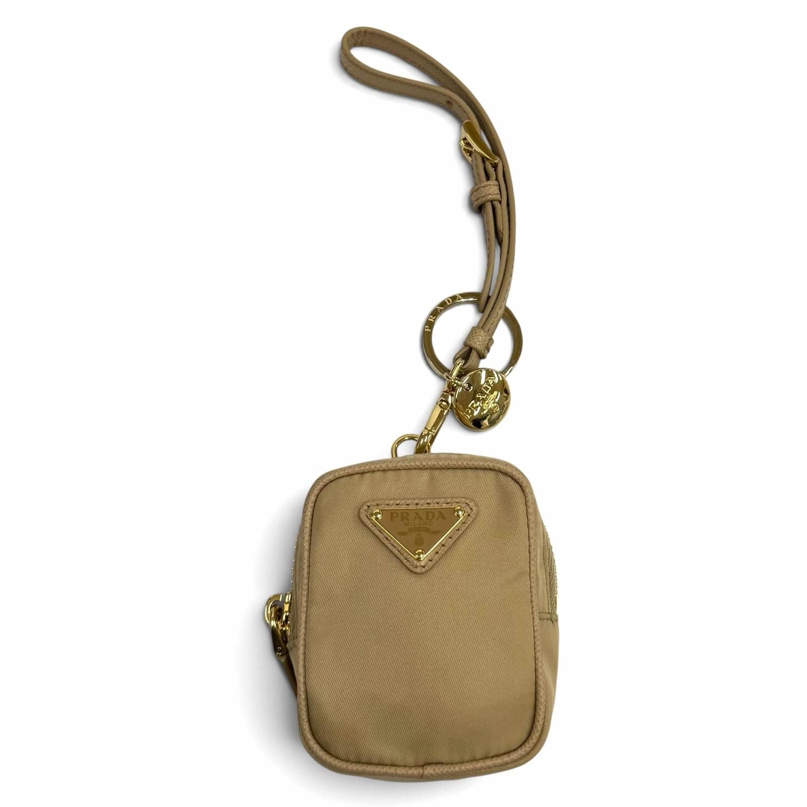 Prada Triangle Logo Mini Pouch Beige with Wristlet — view 4