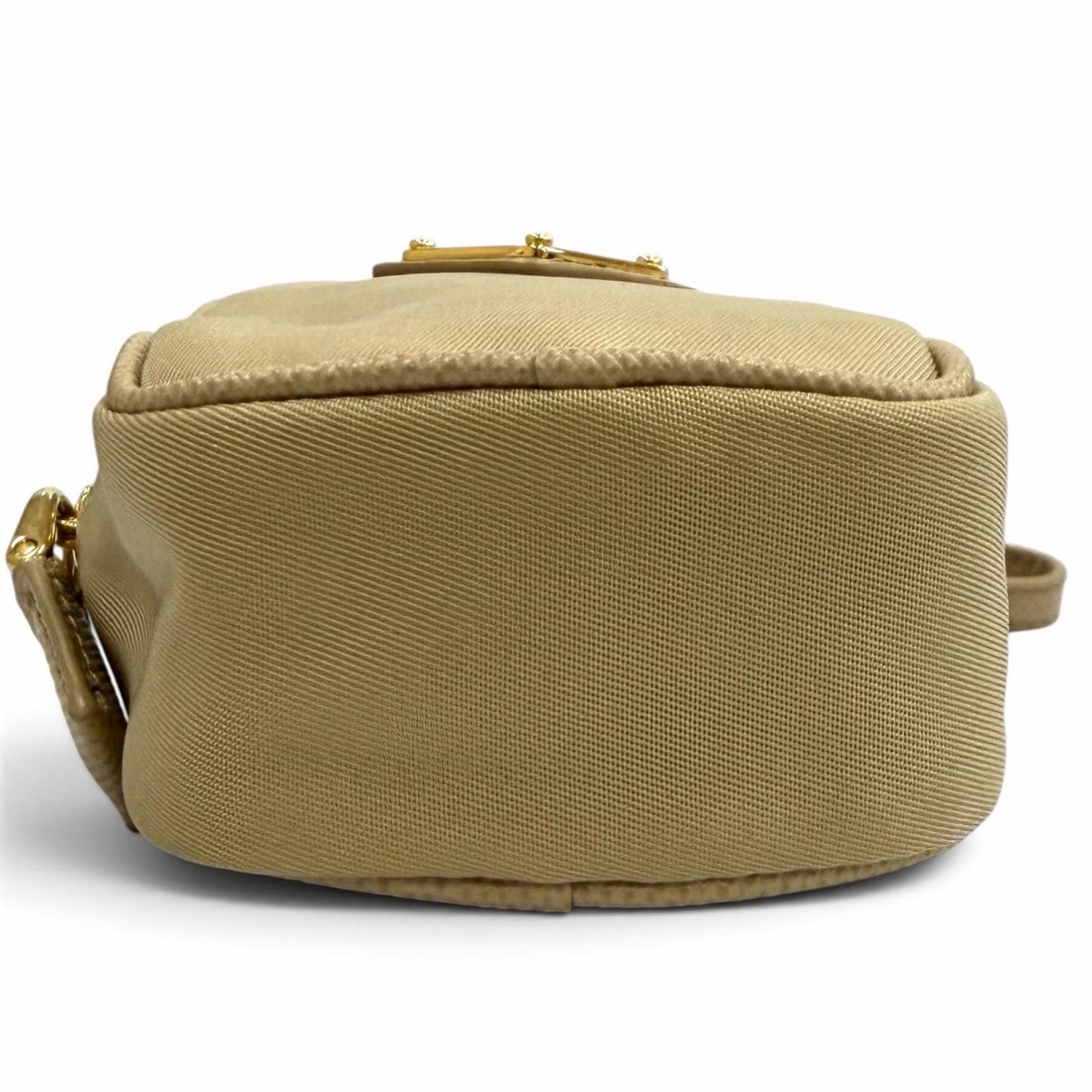 Prada Triangle Logo Mini Pouch Beige with Wristlet — view 6