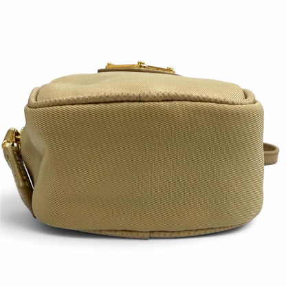Prada Triangle Logo Mini Pouch Beige with Wristlet — view 6