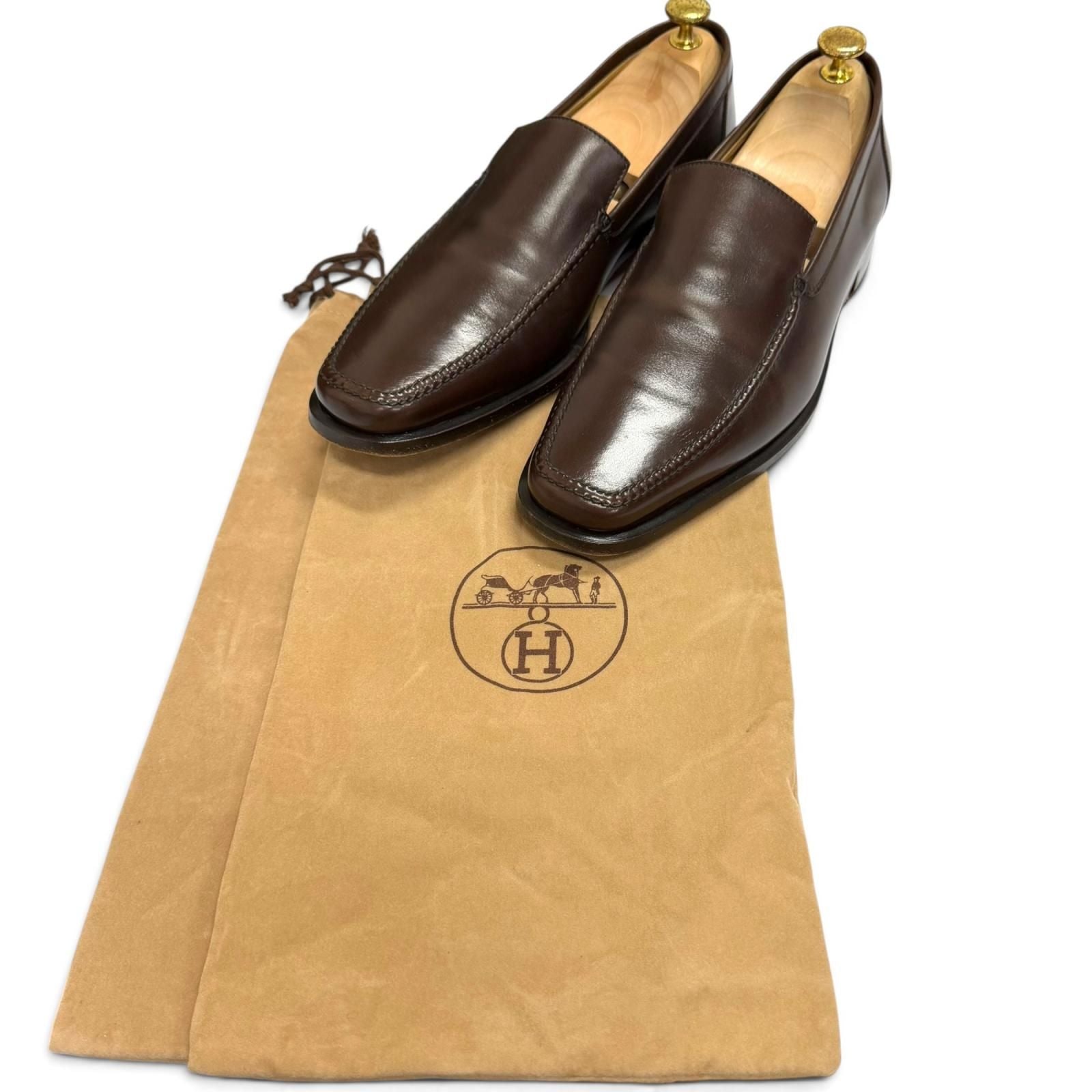 Hermes Leather Knob Mocha Stitch Flat Shoes Moccasin Loafers Brown — view 2