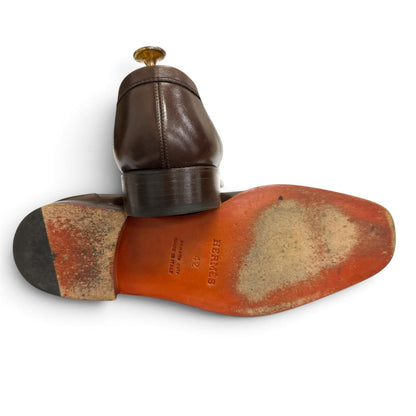 Hermes Leather Knob Mocha Stitch Flat Shoes Moccasin Loafers Brown — view 5