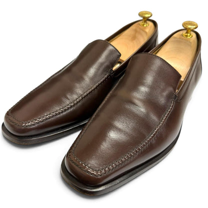 Hermes Leather Knob Mocha Stitch Flat Shoes Moccasin Loafers Brown