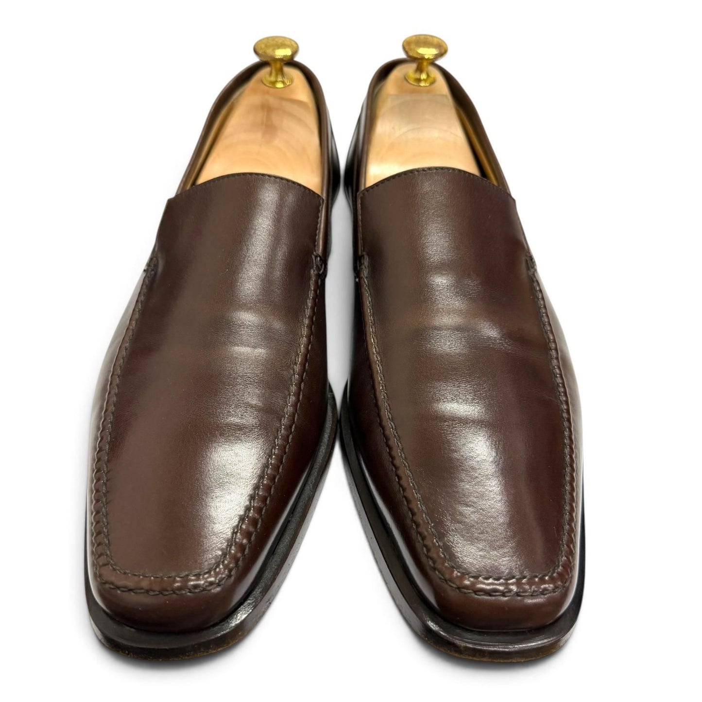 Hermes Leather Knob Mocha Stitch Flat Shoes Moccasin Loafers Brown — view 3