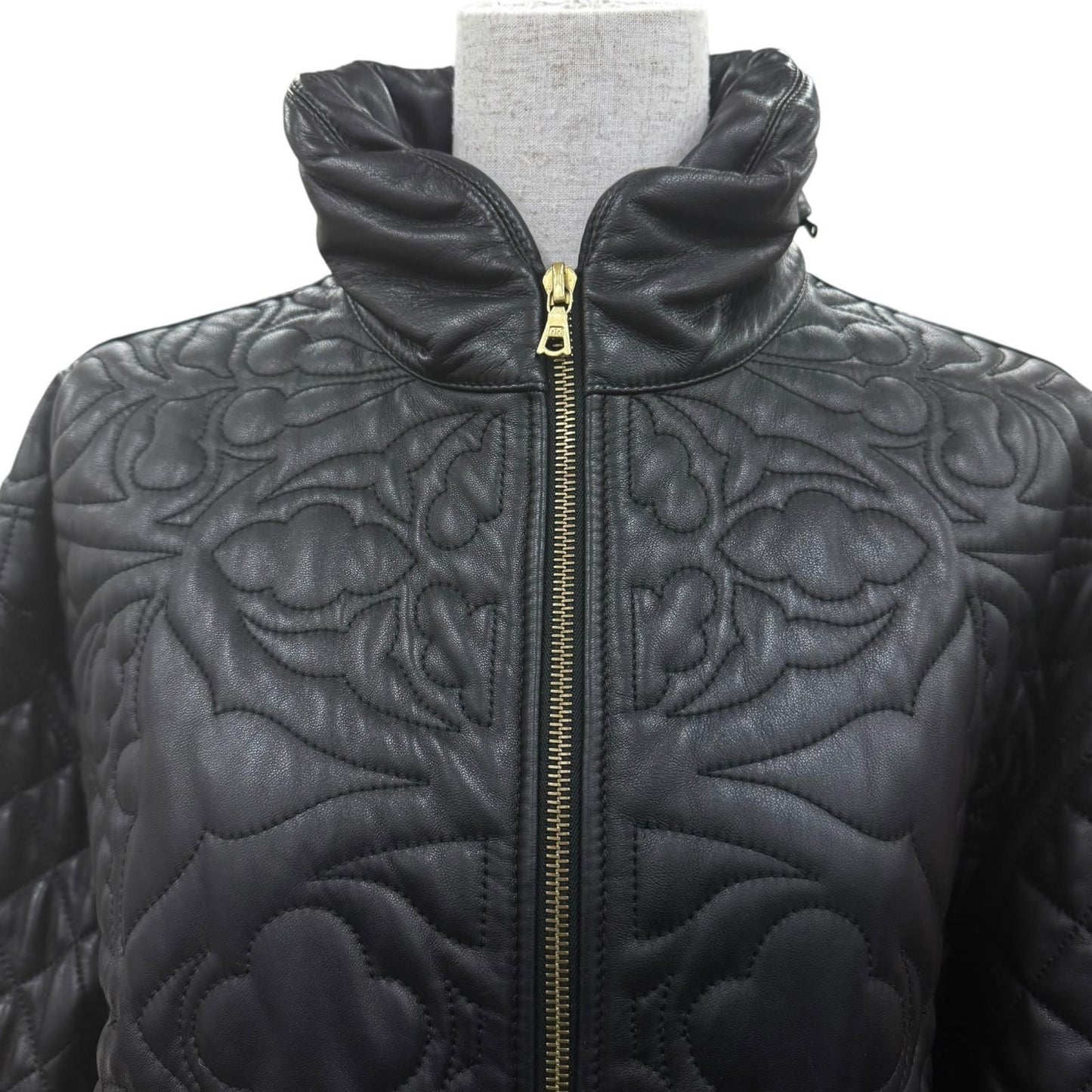 Loewe Long Length Zip UP All Over Print Design Quilted Leather Coat Black 42 — view 2