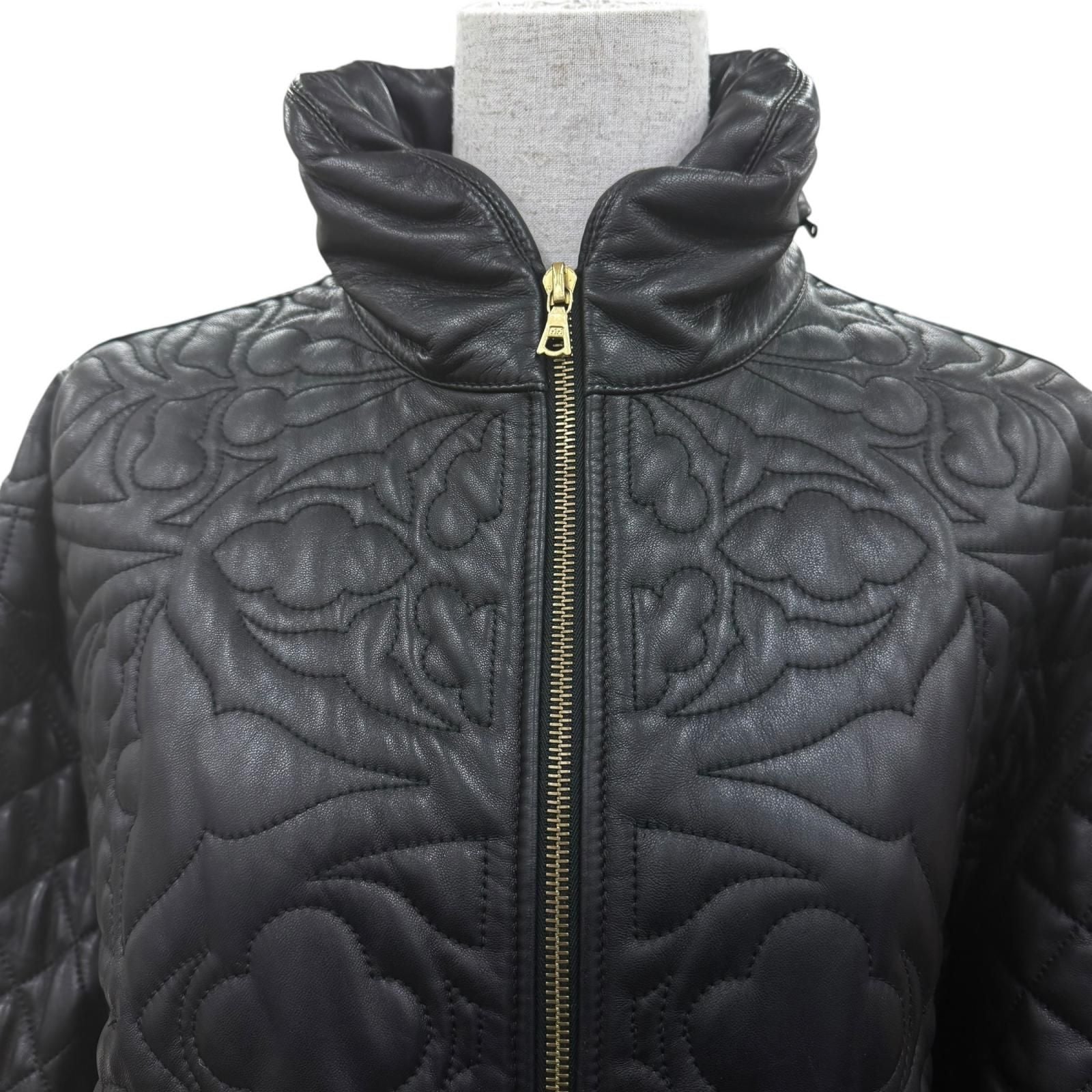 Loewe Long Length Zip UP All Over Print Design Quilted Leather Coat Black 42 — view 2