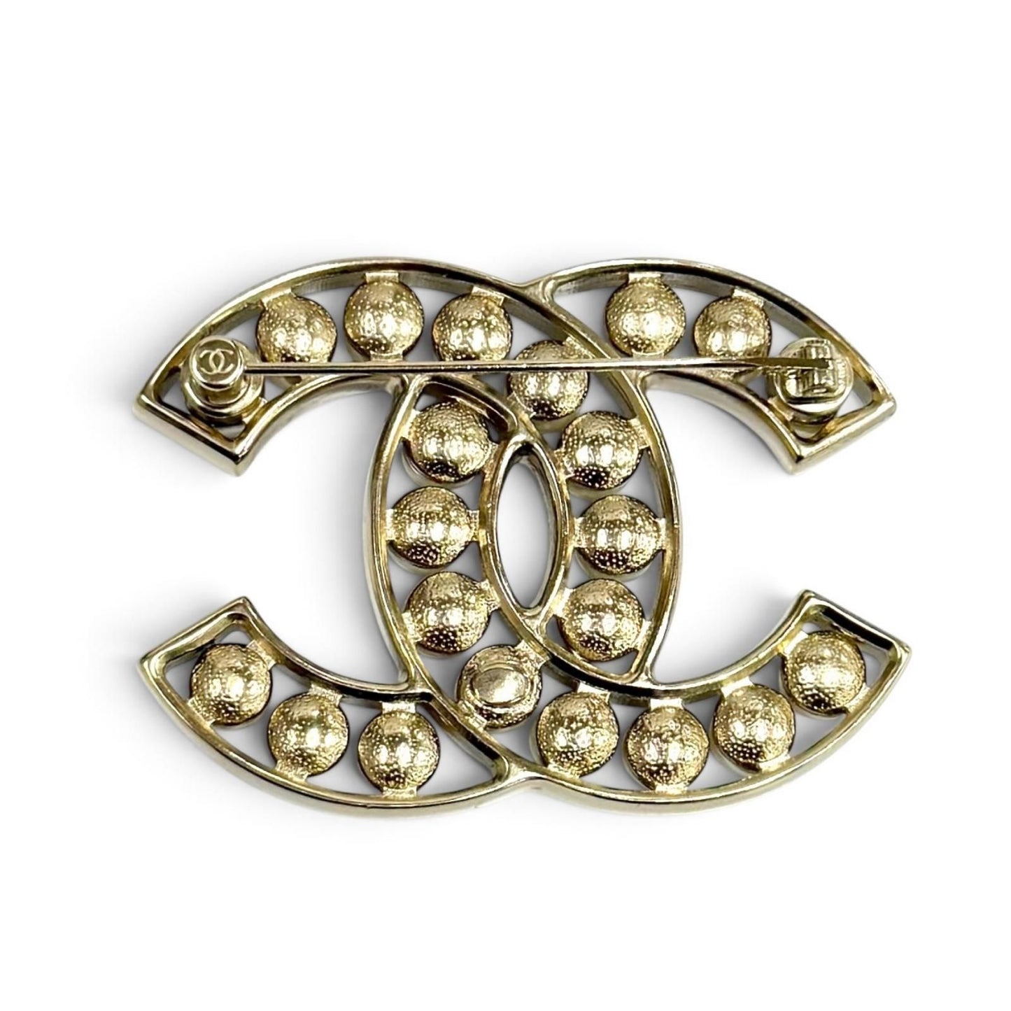 Chanel CC Logo Faux Pearl Brooch White Gold — view 3