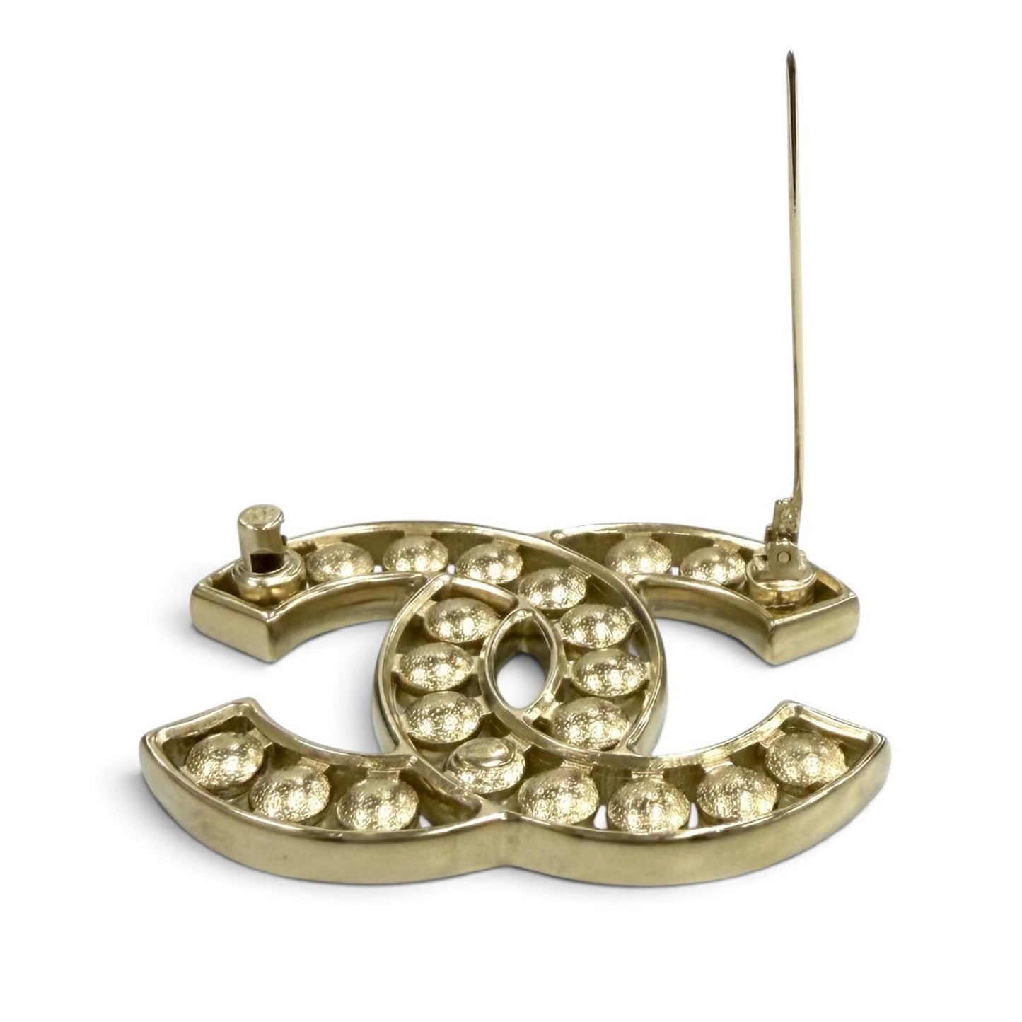 Chanel CC Logo Faux Pearl Brooch White Gold — view 5