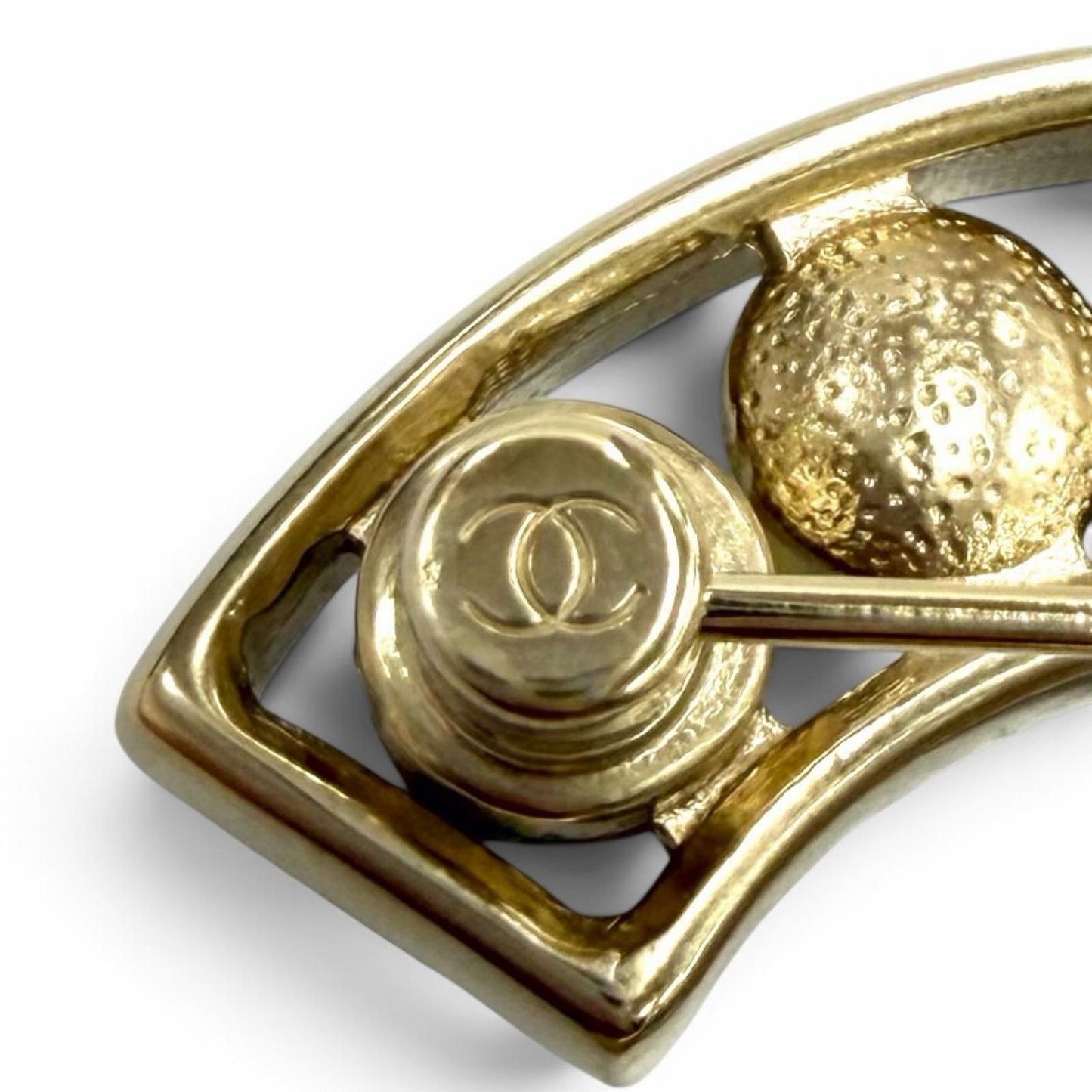 Chanel CC Logo Faux Pearl Brooch White Gold — view 6