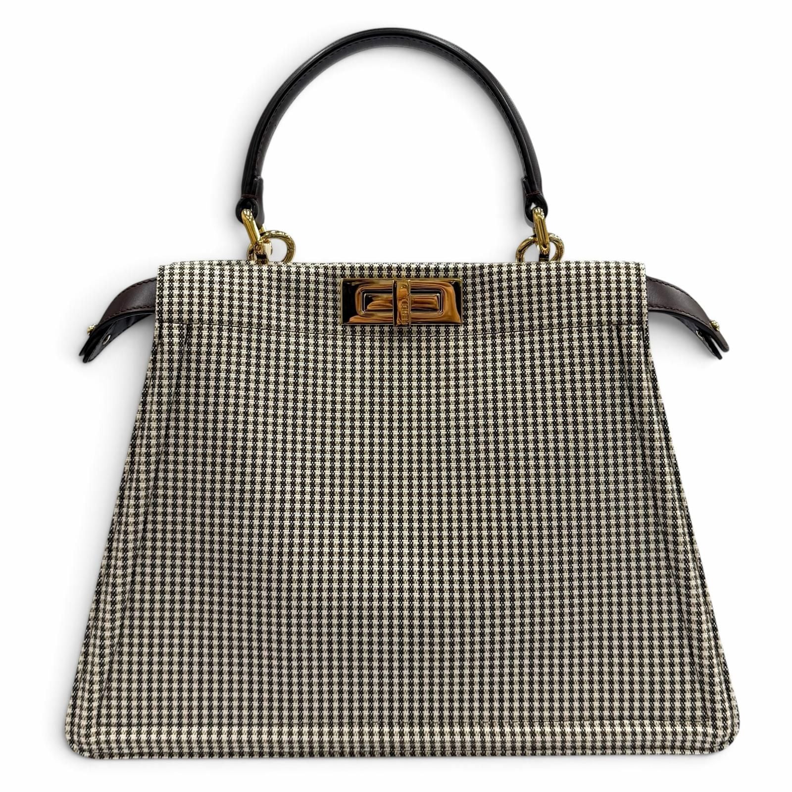 Fendi Peekaboo ISeeU Medium Canvas Houndstooth Lining Zucca Pattern Leather — view 4