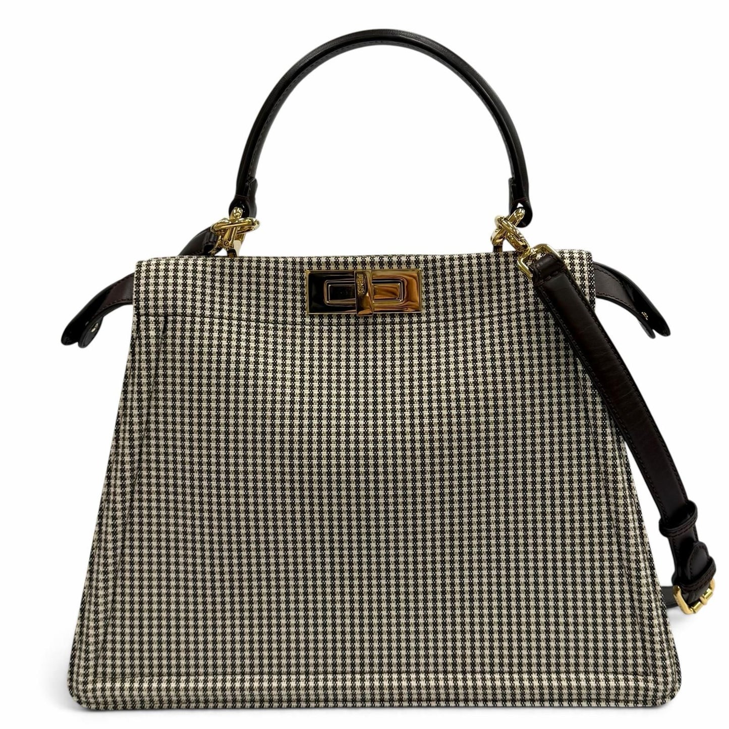 Fendi Peekaboo ISeeU Medium Canvas Houndstooth Lining Zucca Pattern Leather