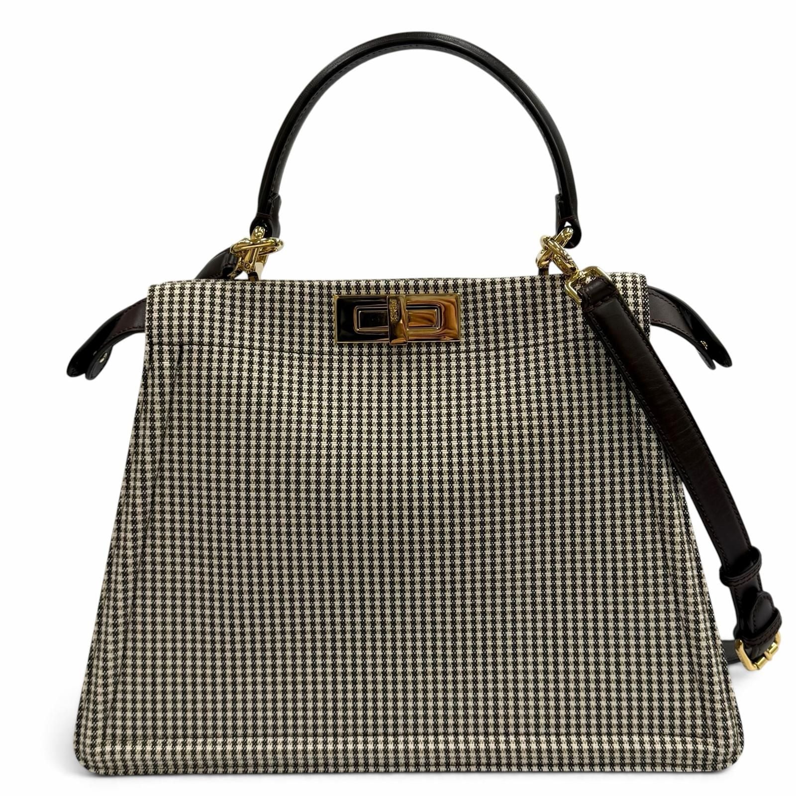 Fendi Peekaboo ISeeU Medium Canvas Houndstooth Lining Zucca Pattern Leather