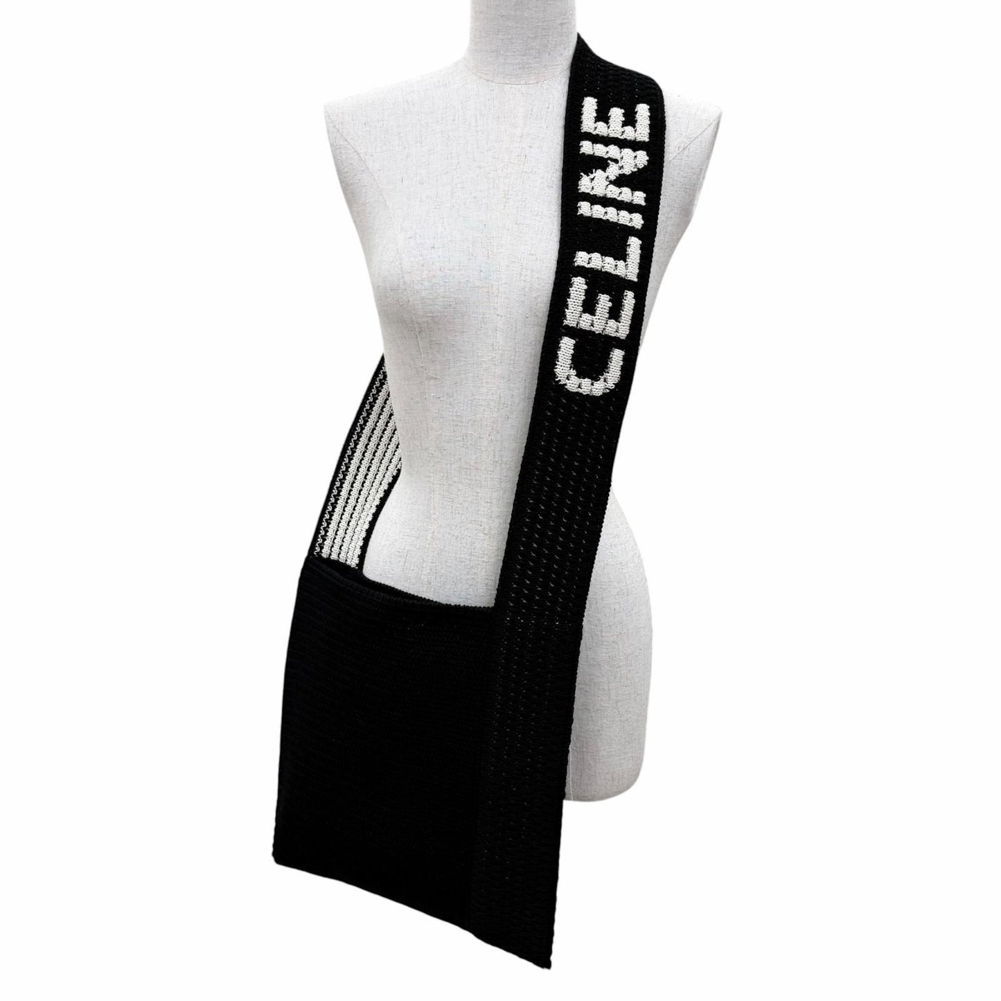 Celine Clochette Logo Strap Knit Shoulder Bag Black White — view 2
