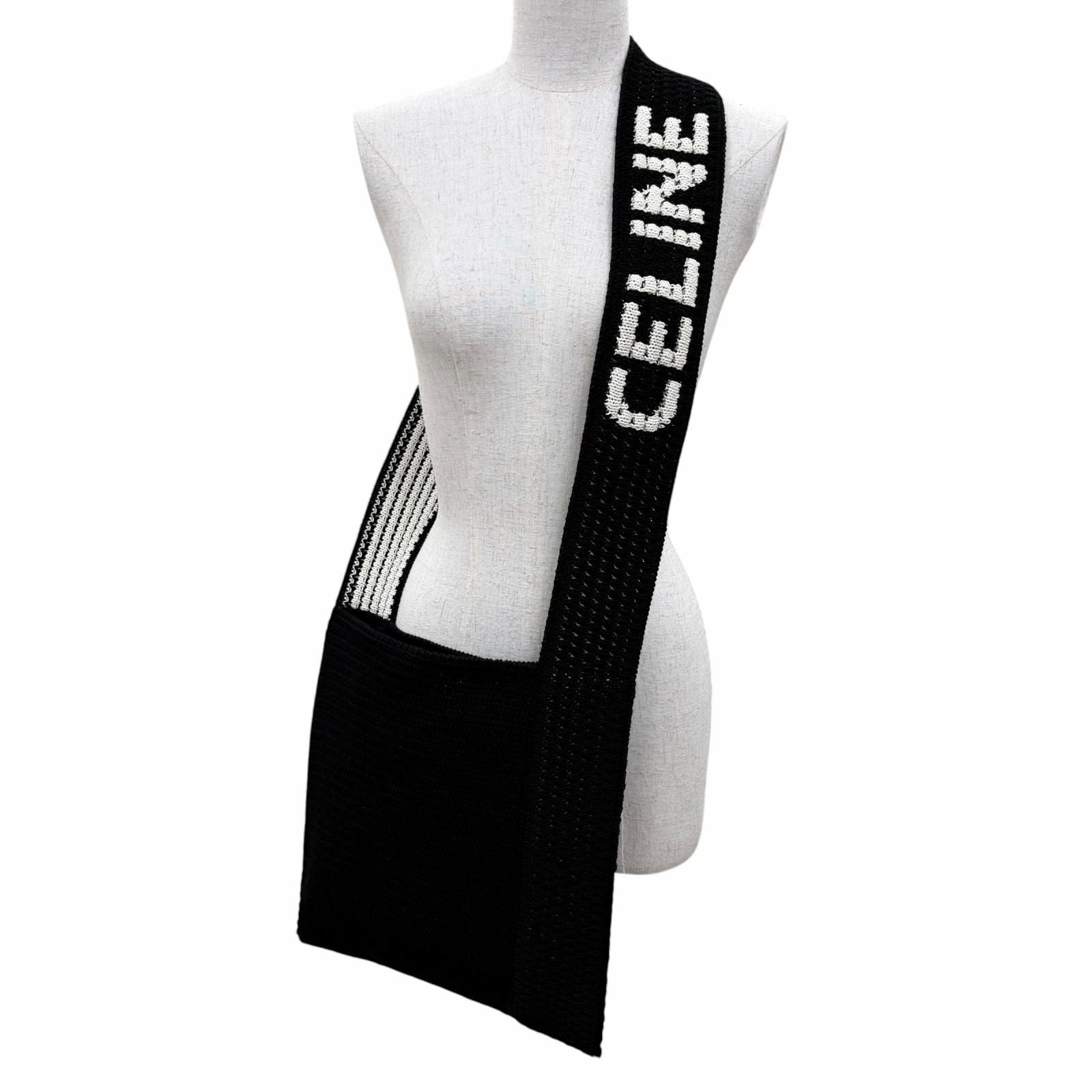 Celine Clochette Logo Strap Knit Shoulder Bag Black White — view 2