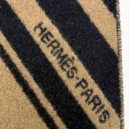 Hermes Sangles en Zigzag Cashmere 100% Etoupe Marine Fringe Scarf Brown Navy — view 7