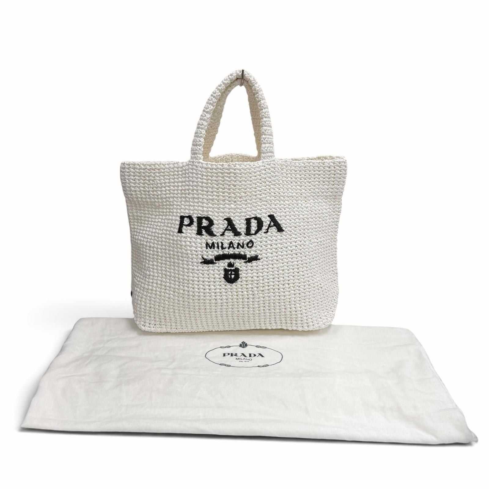 Prada Clochette Tote Bag Triangle Logo Design White — view 2