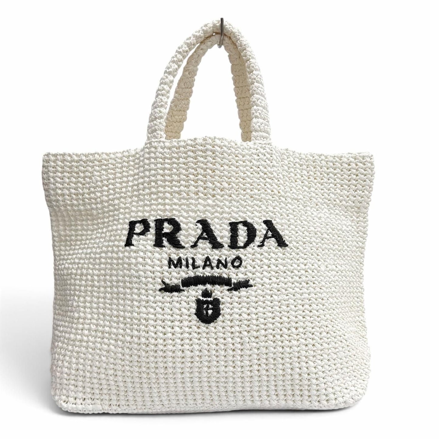 Prada Clochette Tote Bag Triangle Logo Design White