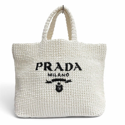 Prada Clochette Tote Bag Triangle Logo Design White