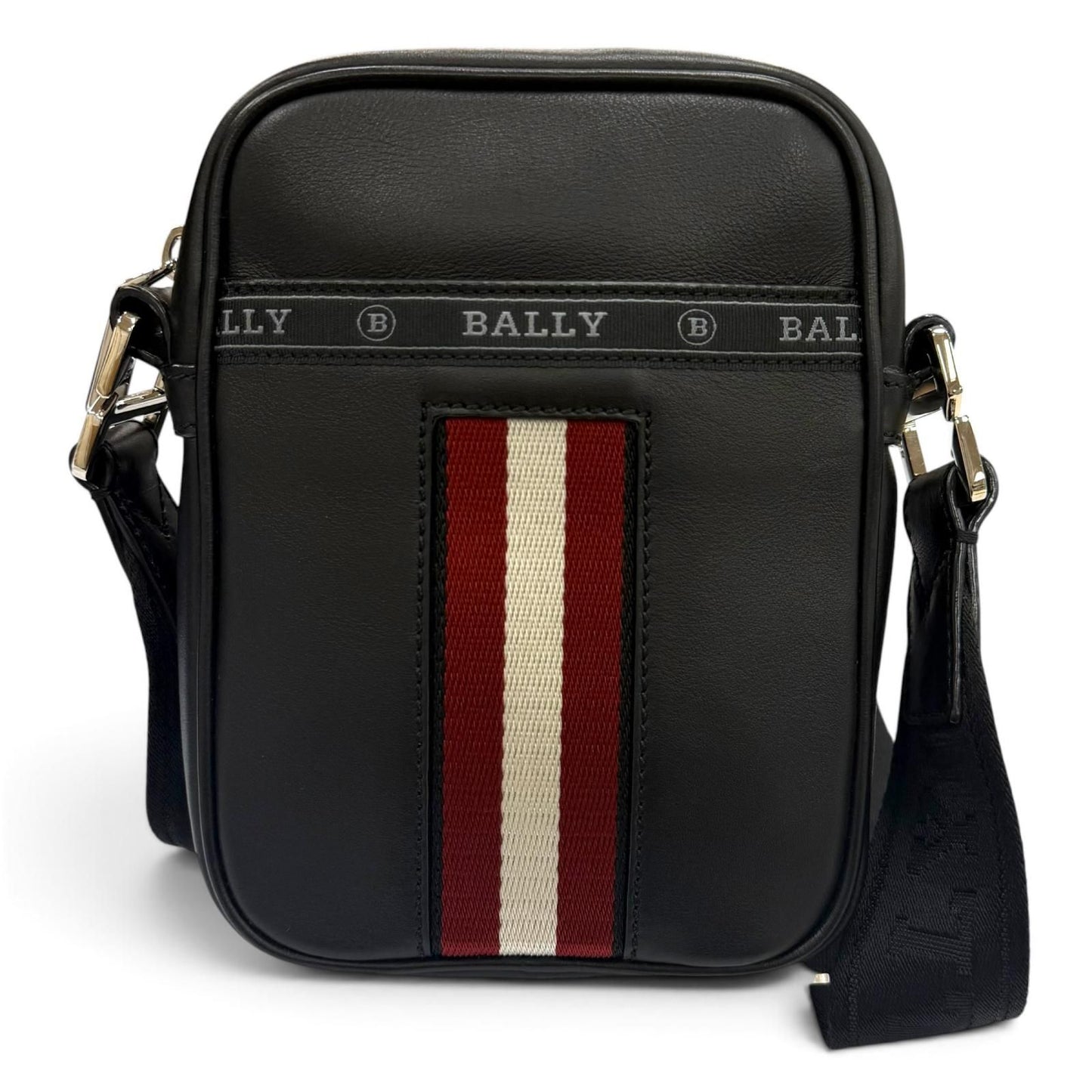 Bvlgari Bally Heyot Leather 2-Way Cross Belt Bag Black Silver