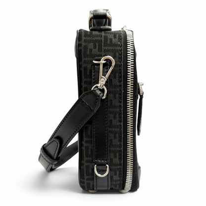 Fendi Micro FF Jacquard Leather Travel Mini Shoulder Bag Black — view 6