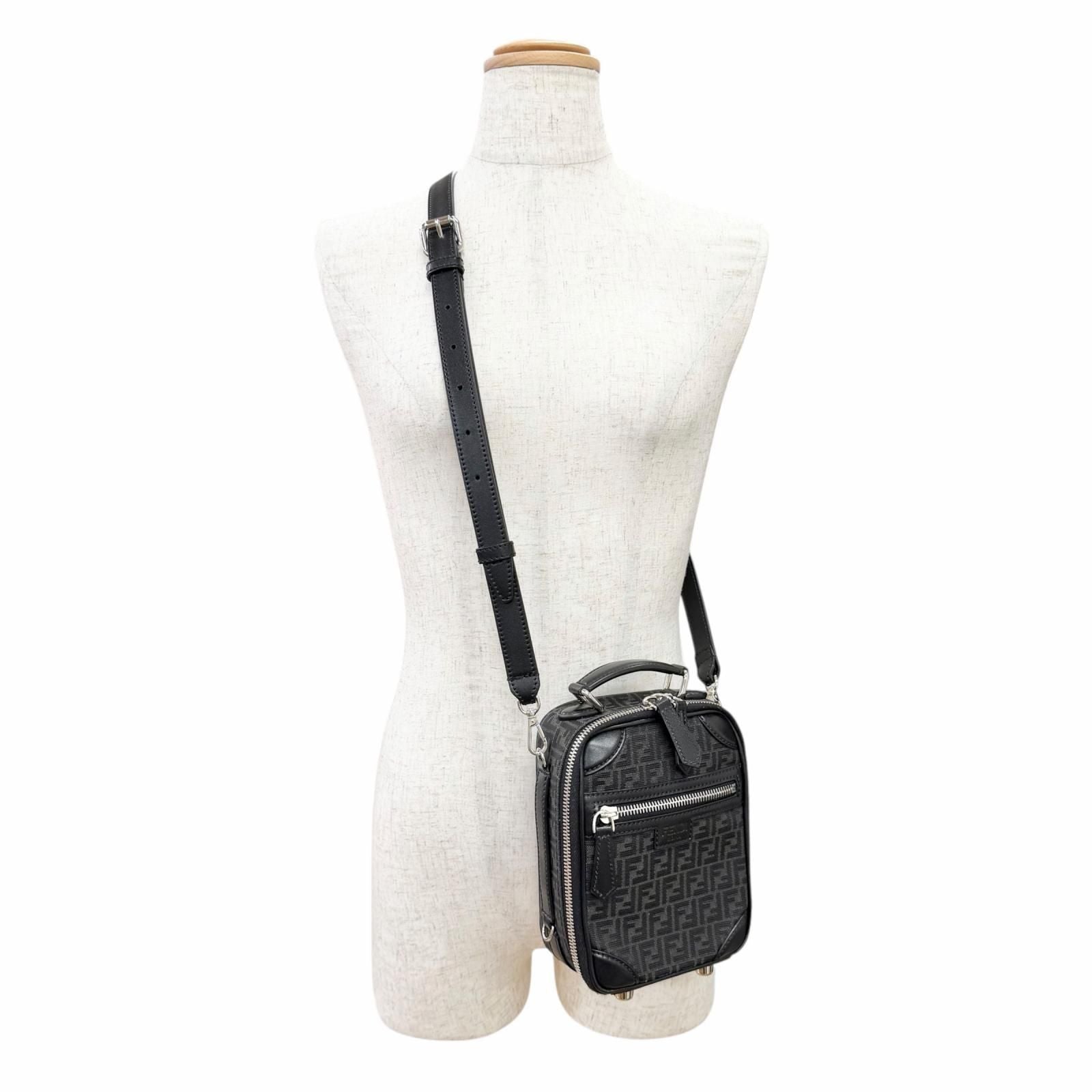 Fendi Micro FF Jacquard Leather Travel Mini Shoulder Bag Black — view 3