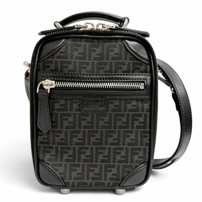 Fendi Micro FF Jacquard Leather Travel Mini Shoulder Bag Black