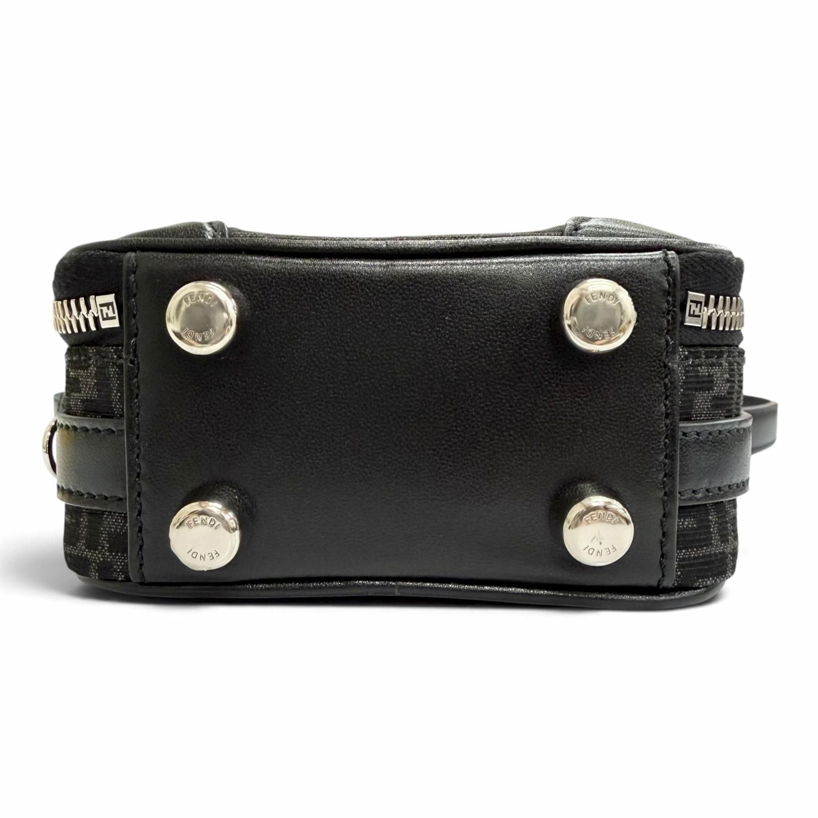 Fendi Micro FF Jacquard Leather Travel Mini Shoulder Bag Black — view 7