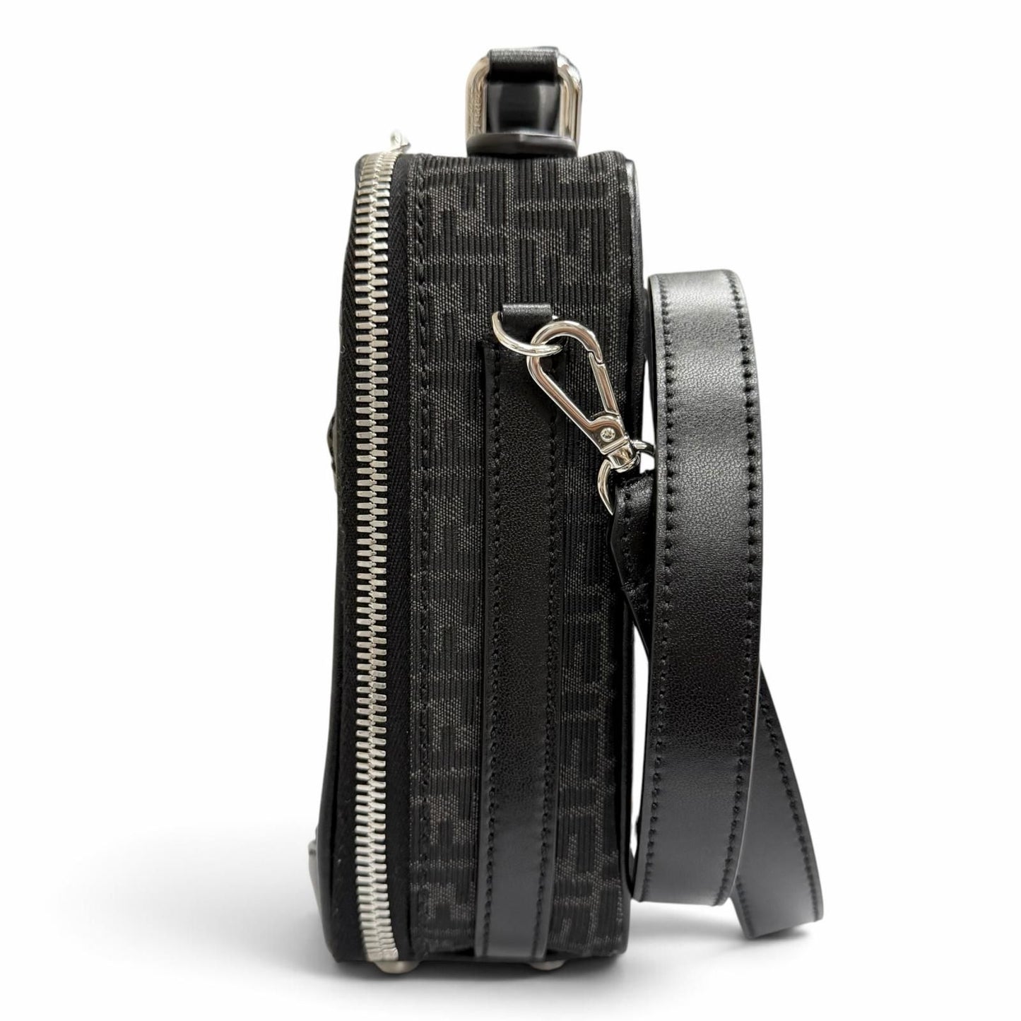 Fendi Micro FF Jacquard Leather Travel Mini Shoulder Bag Black — view 5