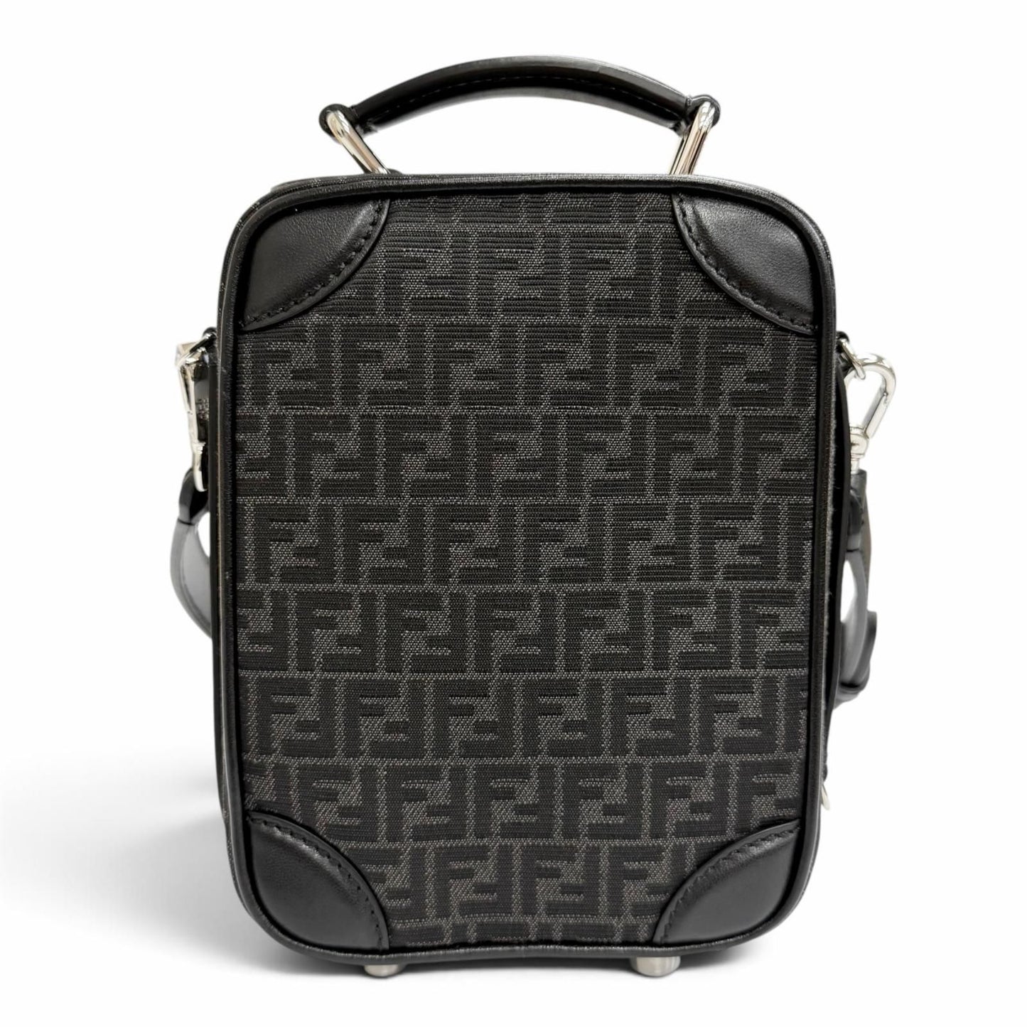 Fendi Micro FF Jacquard Leather Travel Mini Shoulder Bag Black — view 4