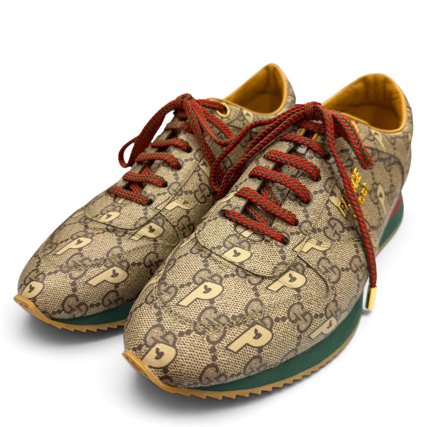 Gucci Palace Web Line GG Supreme Lace-up Low-Top Sneakers Brown Gold