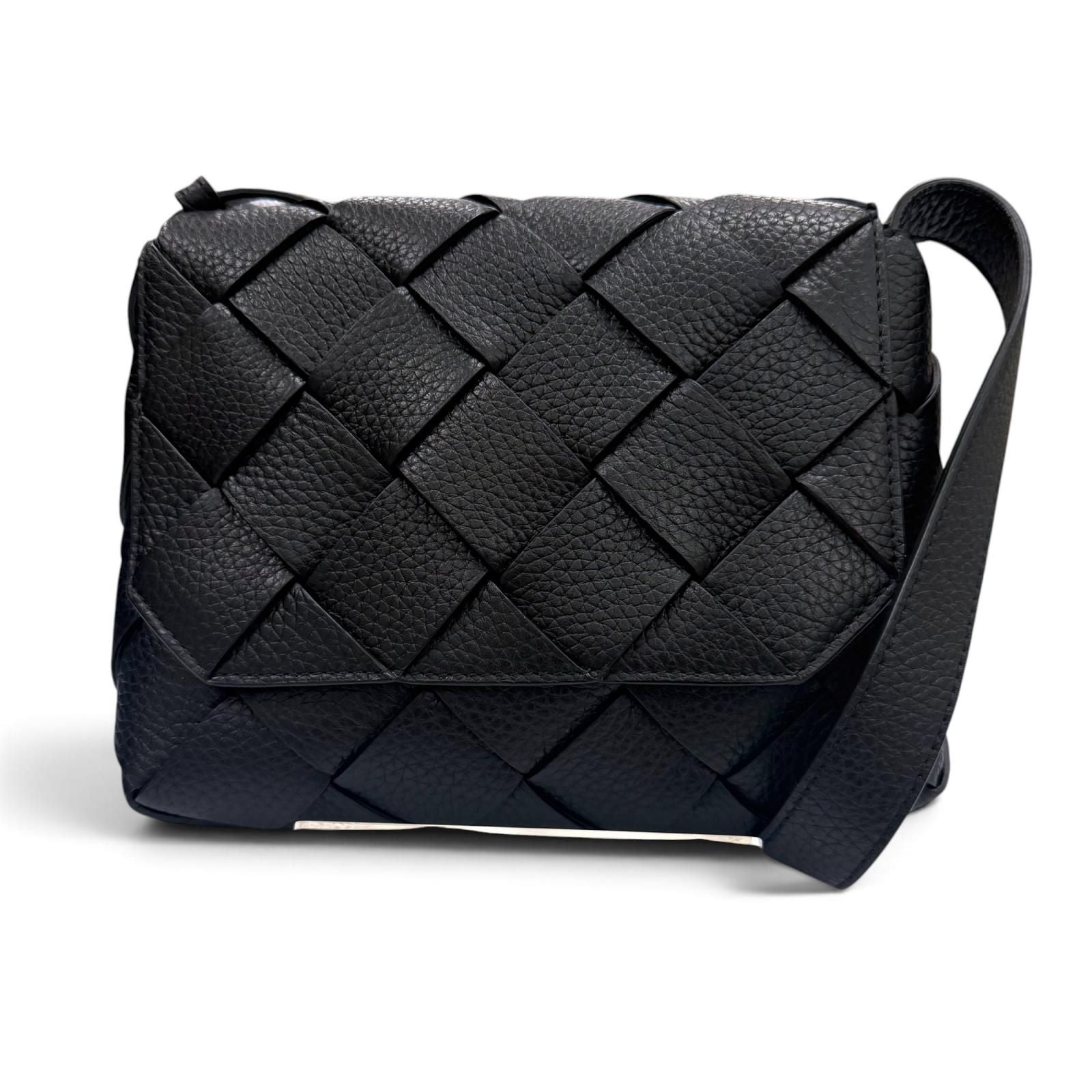 Bottega Veneta Diago Gray Leather Intrecciato Shoulder Bag Black
