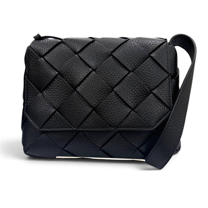 Bottega Veneta Diago Gray Leather Intrecciato Shoulder Bag Black