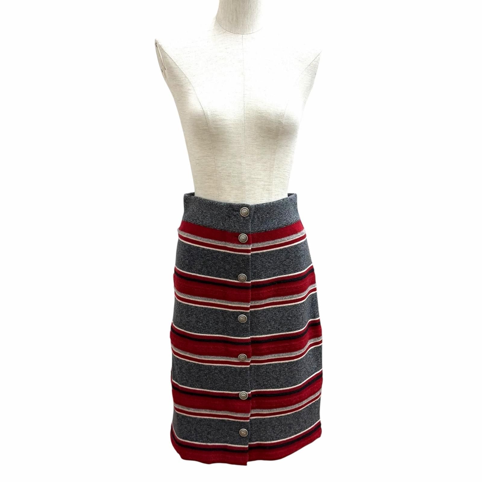 Chanel Cashmere 100% CC Logo Button Border Knit Pencil Skirt Multi 36 — view 2