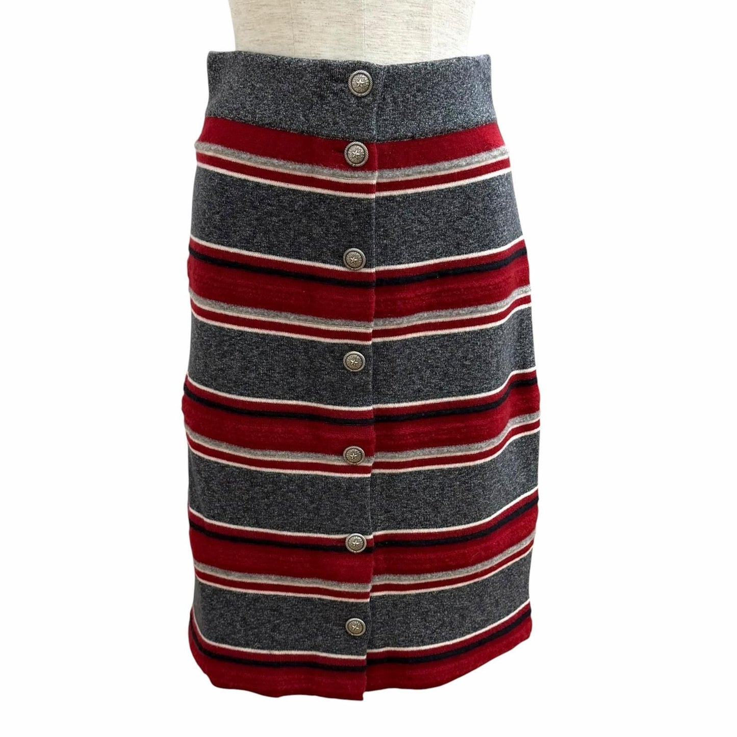 Chanel Cashmere 100% CC Logo Button Border Knit Pencil Skirt Multi 36