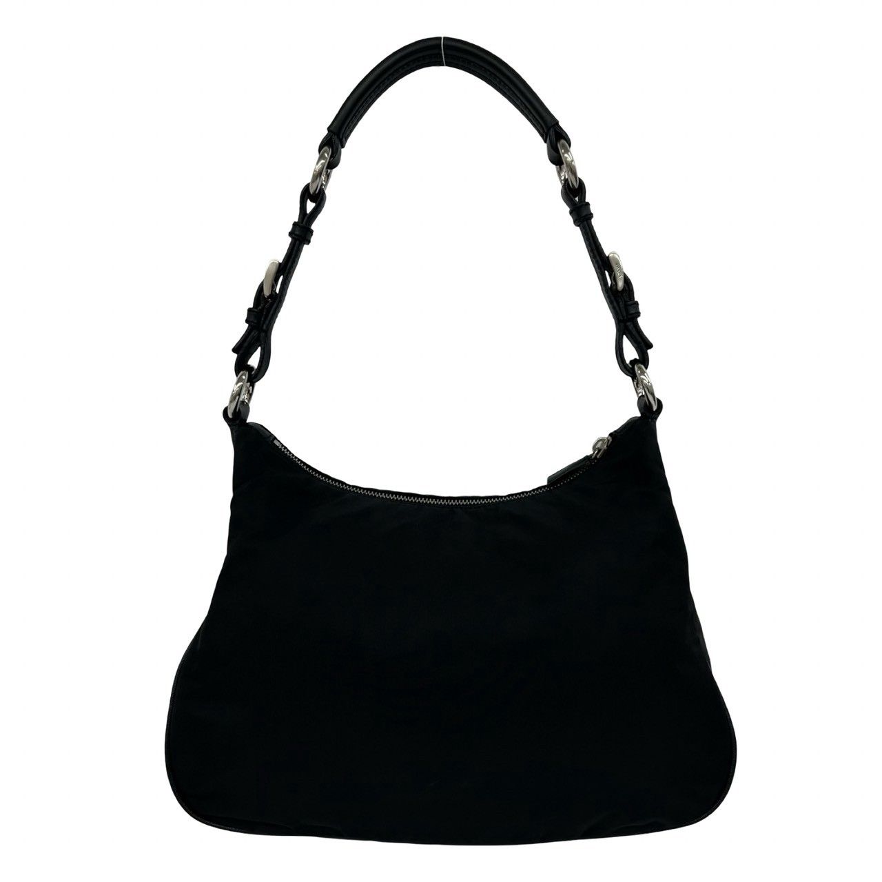 Prada Triangle Logo Tessuto Nylon Leather Shoulder Bag Black — view 3