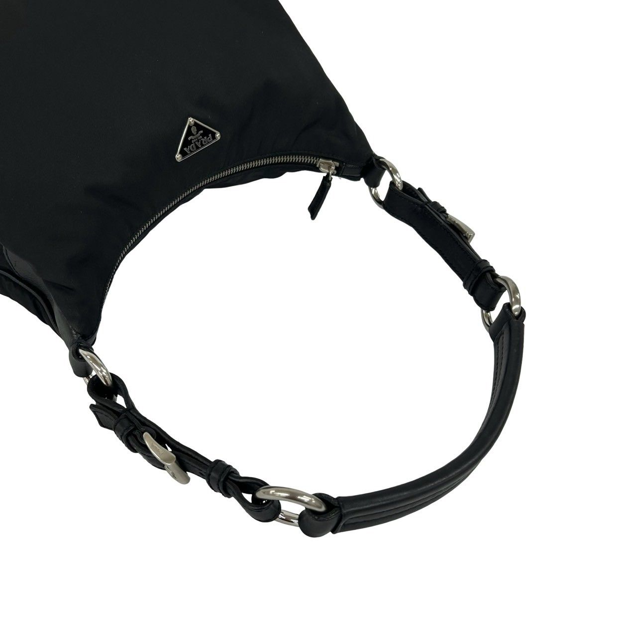 Prada Triangle Logo Tessuto Nylon Leather Shoulder Bag Black — view 4