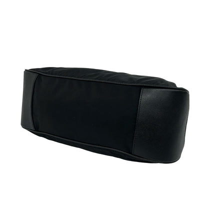 Prada Triangle Logo Tessuto Nylon Leather Shoulder Bag Black — view 8