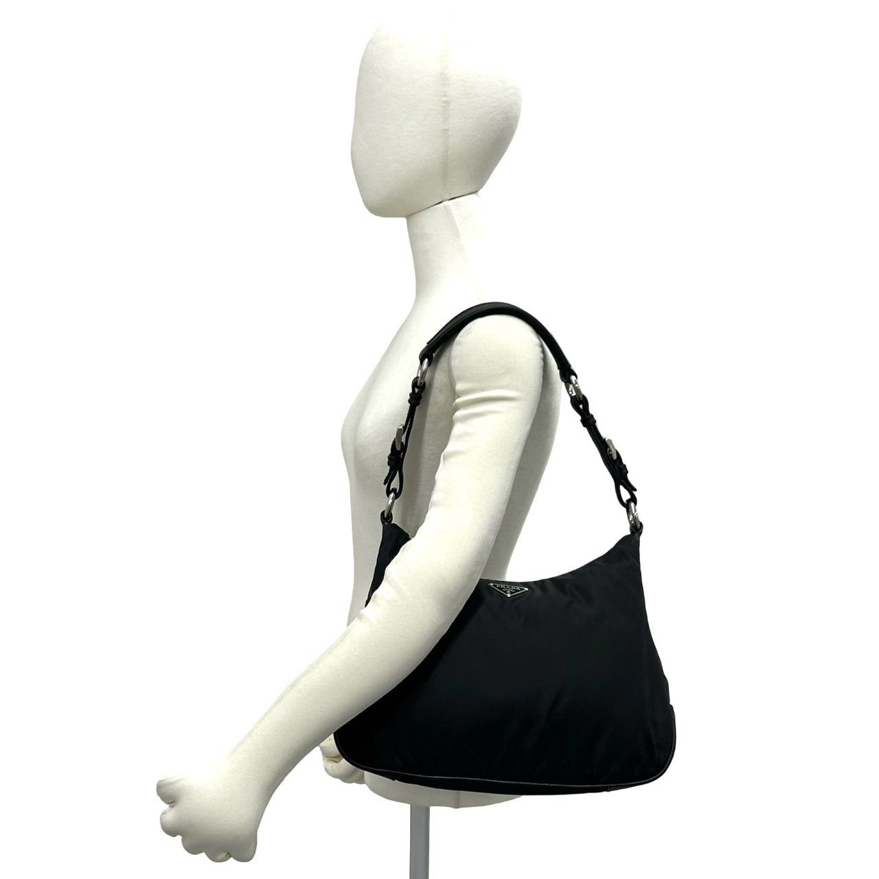 Prada Triangle Logo Tessuto Nylon Leather Shoulder Bag Black — view 2