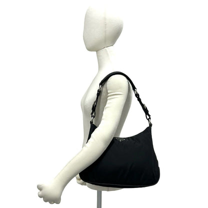 Prada Triangle Logo Tessuto Nylon Leather Shoulder Bag Black — view 2