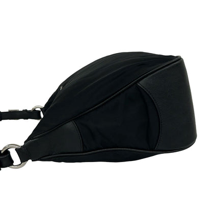 Prada Triangle Logo Tessuto Nylon Leather Shoulder Bag Black — view 5