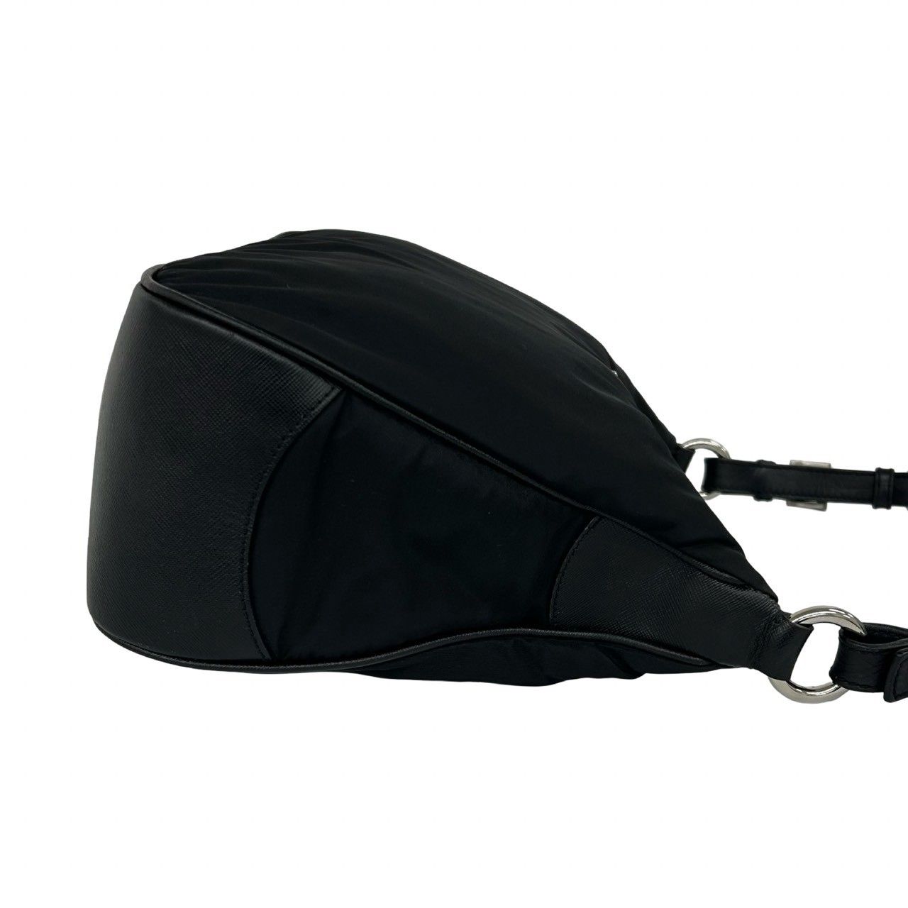Prada Triangle Logo Tessuto Nylon Leather Shoulder Bag Black — view 6